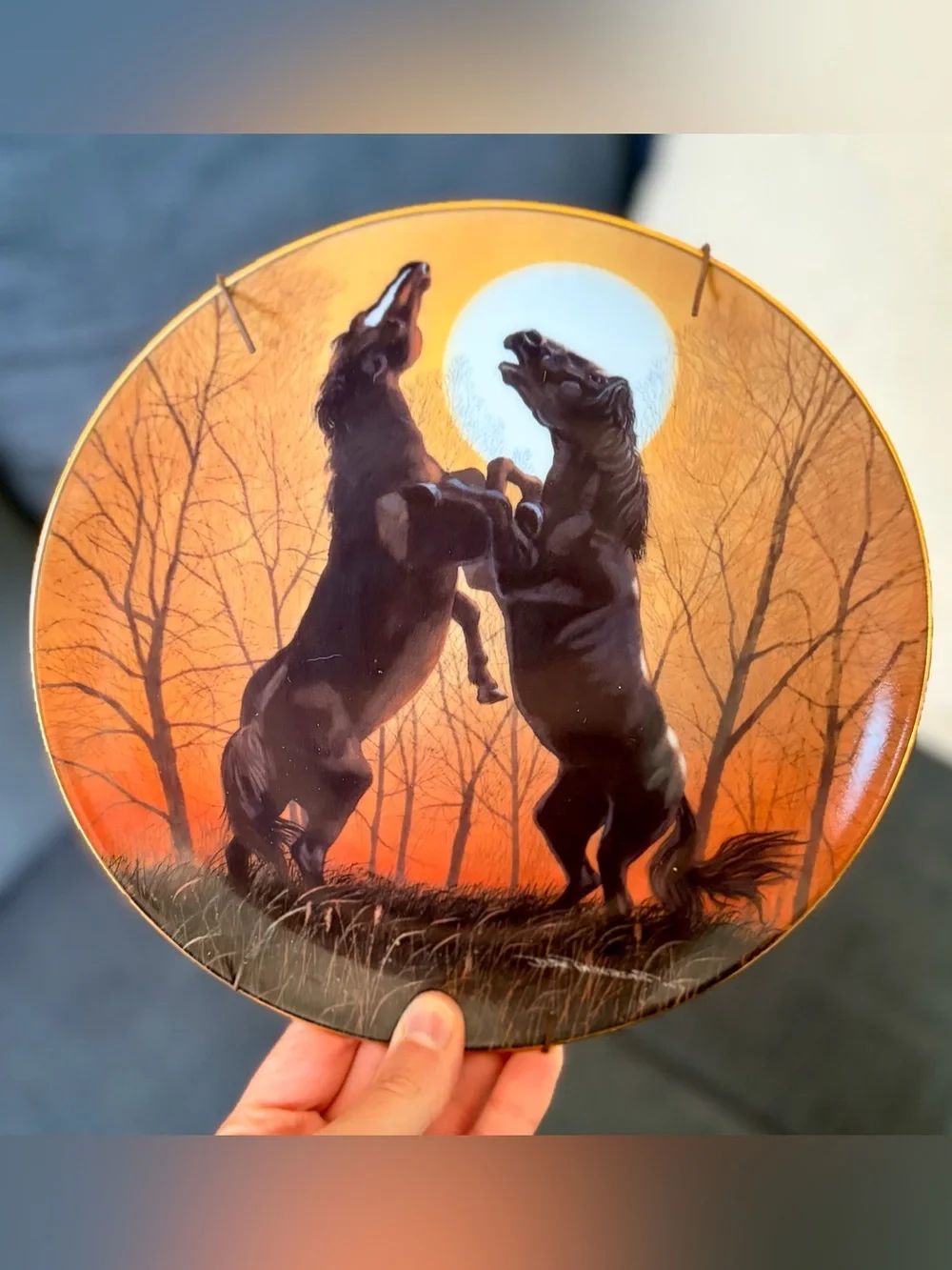 Danbury Mint White Plate - Stallions at Sunrise Back Marking